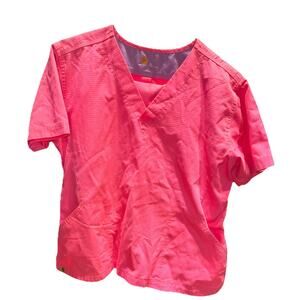 Pink Carhartt Scrub Top Size XL Ladies Lots Of Pockets Logo Comfort Bright Pink